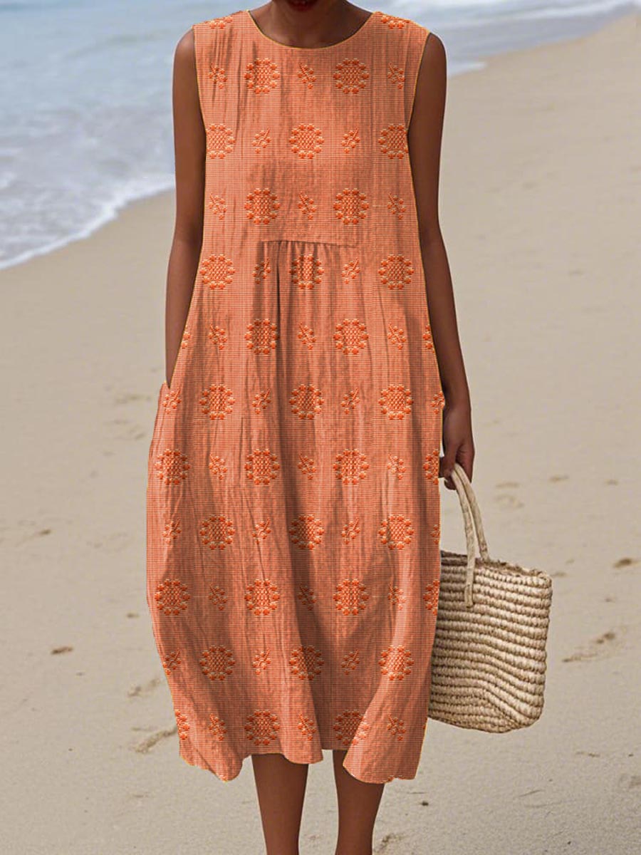 ARIANNA™| SOMMERKLEID AUS BAUMWOLLE MIT BESTICKTER TASCHE