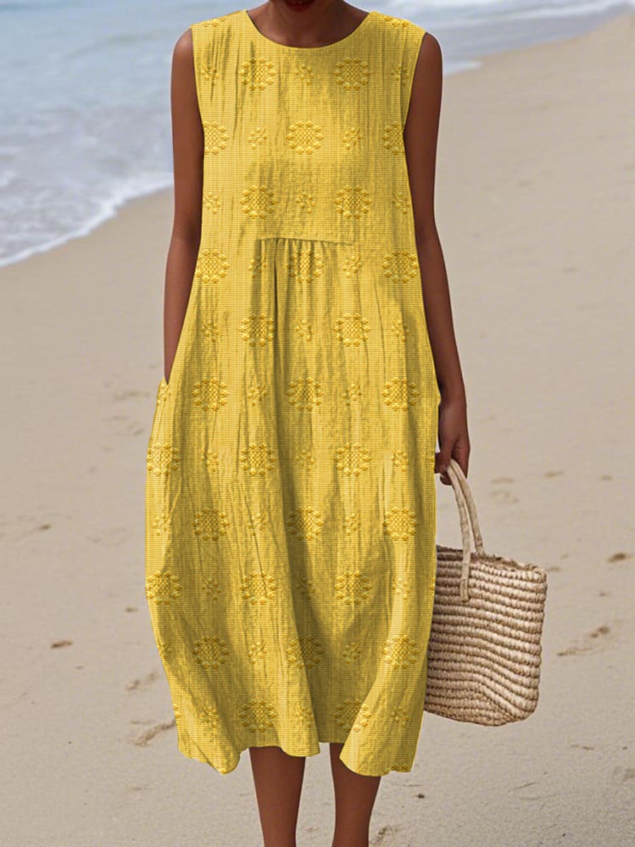 ARIANNA™| SOMMERKLEID AUS BAUMWOLLE MIT BESTICKTER TASCHE