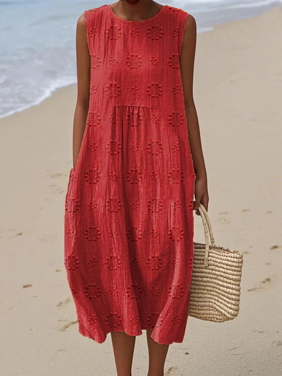 ARIANNA™| SOMMERKLEID AUS BAUMWOLLE MIT BESTICKTER TASCHE