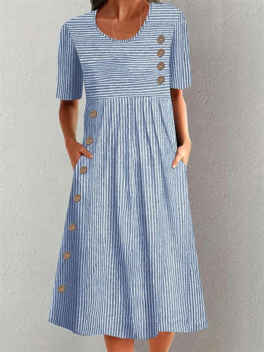 CORA | Gestreiftes Midikleid aus Baumwolle mit lässig-elegantem Stil