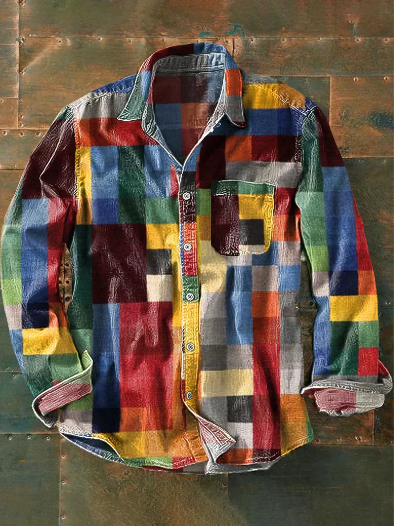 Isaac™ - Regenbogen kariertes Vintage Revershemd